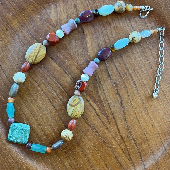 Jay King 925 Multicolor Semiprecious Gemstone Necklace Smooth Symmetrical Shapes - Picture 3 of 17